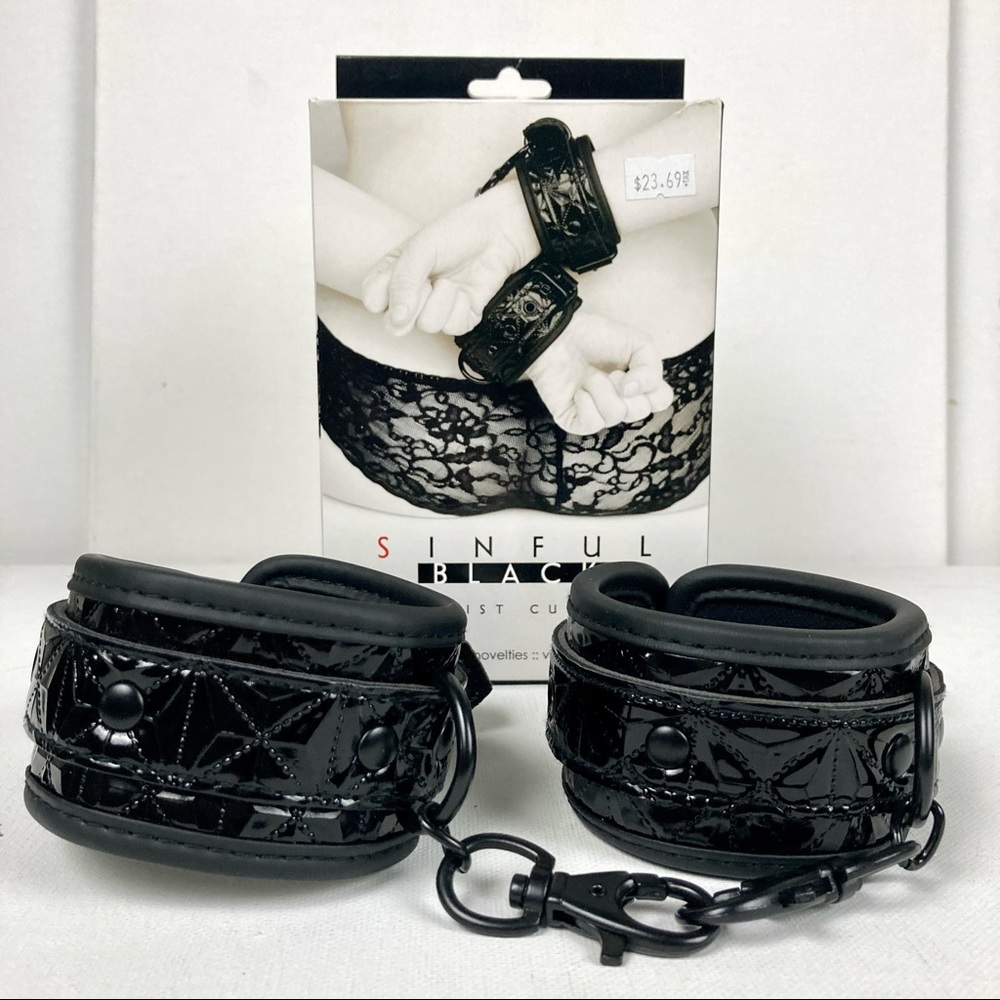 Valentine ❤️ Wrist Cuffs. Black Patent Vinyl.